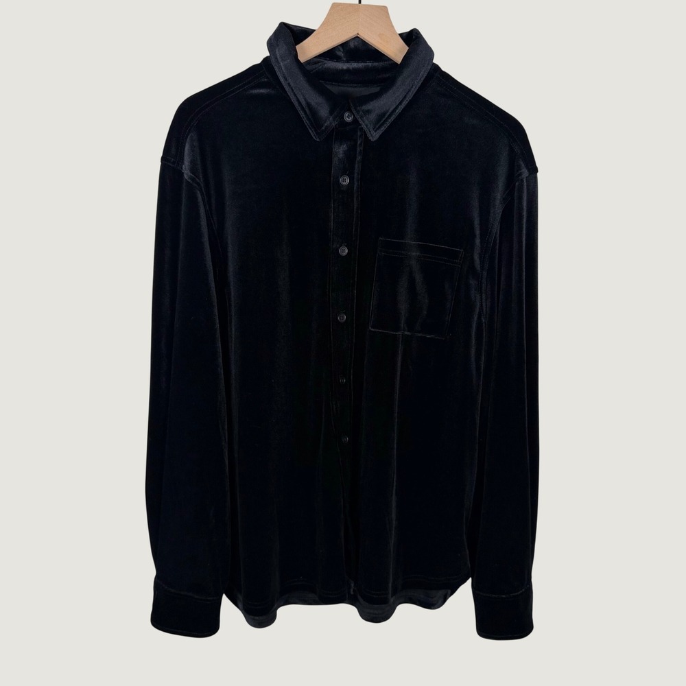 Jaywalker Mens M Black Velvet Long Sleeve Button Up Shirt Party Going Out Goth